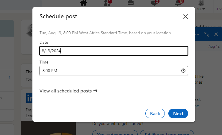 schedule LinkedIn posts