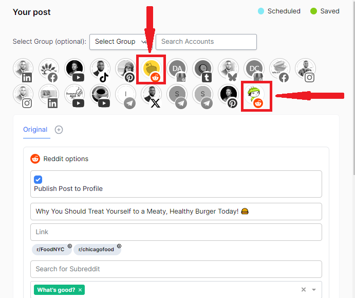 schedule posts to multiple Reddit accounts