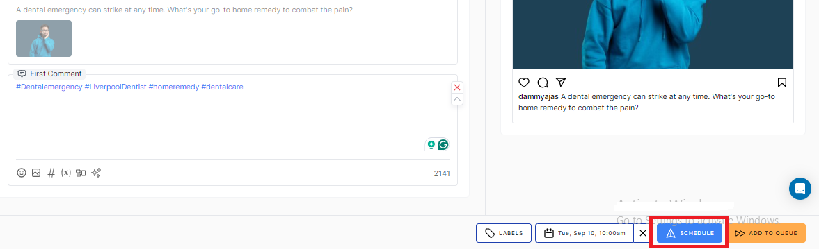 Schedule a first comment on Instagram