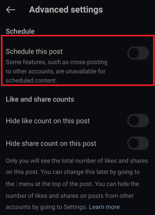 Schedule Instagram posts