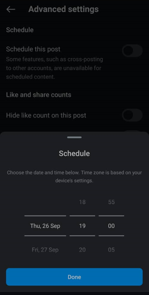 Schedule Instagram posts