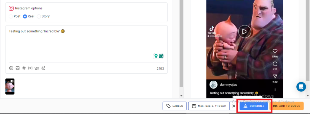schedule reels on Instagram