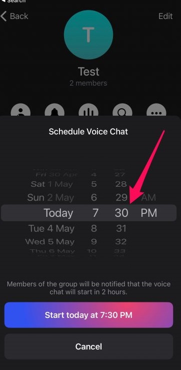 schedule voice chats on Telegram