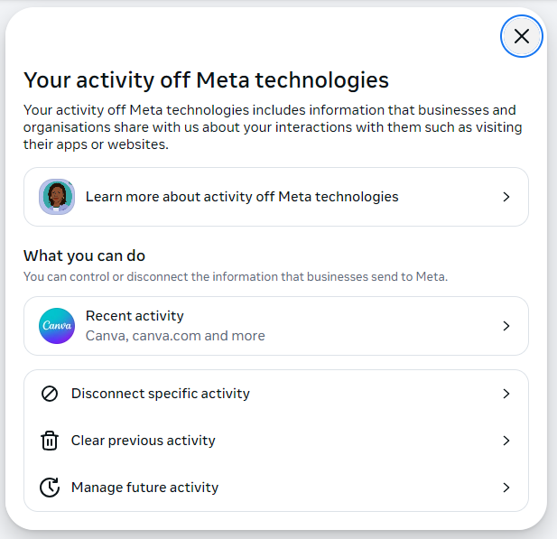 Activity Off Meta Technology Is Currently Turned Off