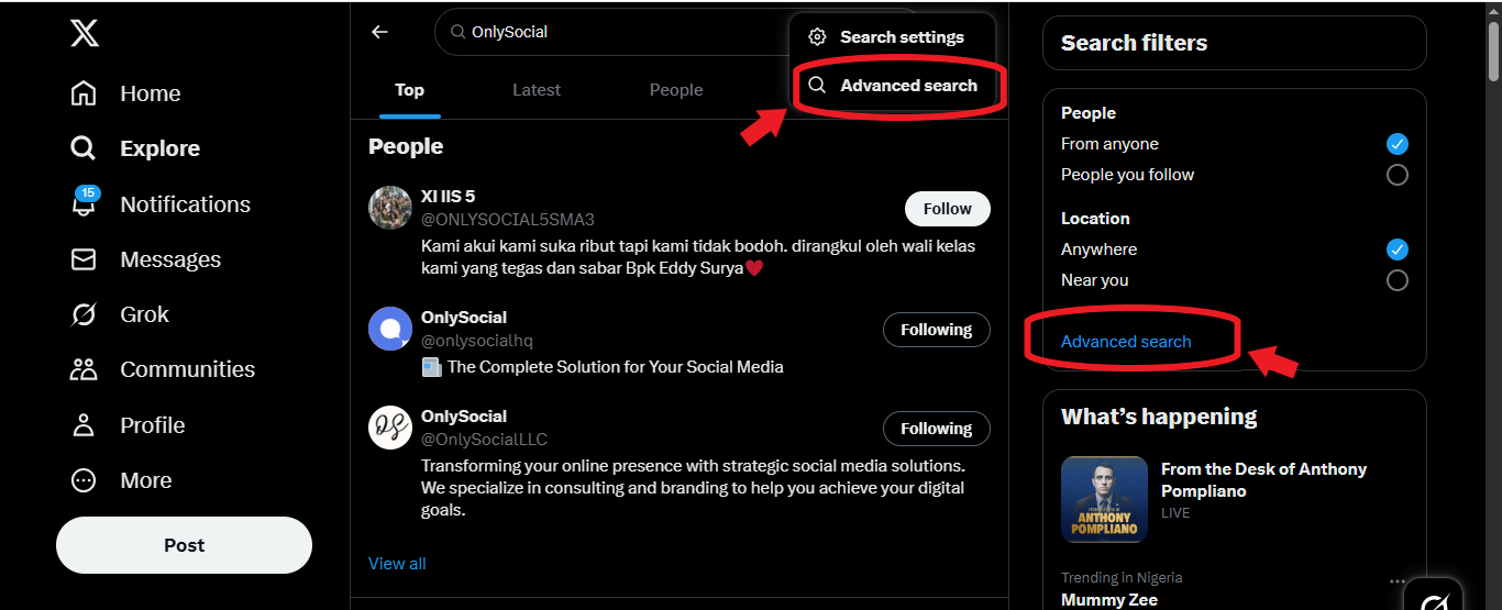 Twitter advanced search