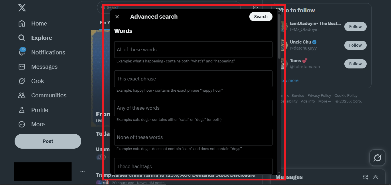Twitter advanced search
