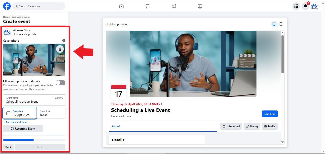 Scheduling Facebook Live stream