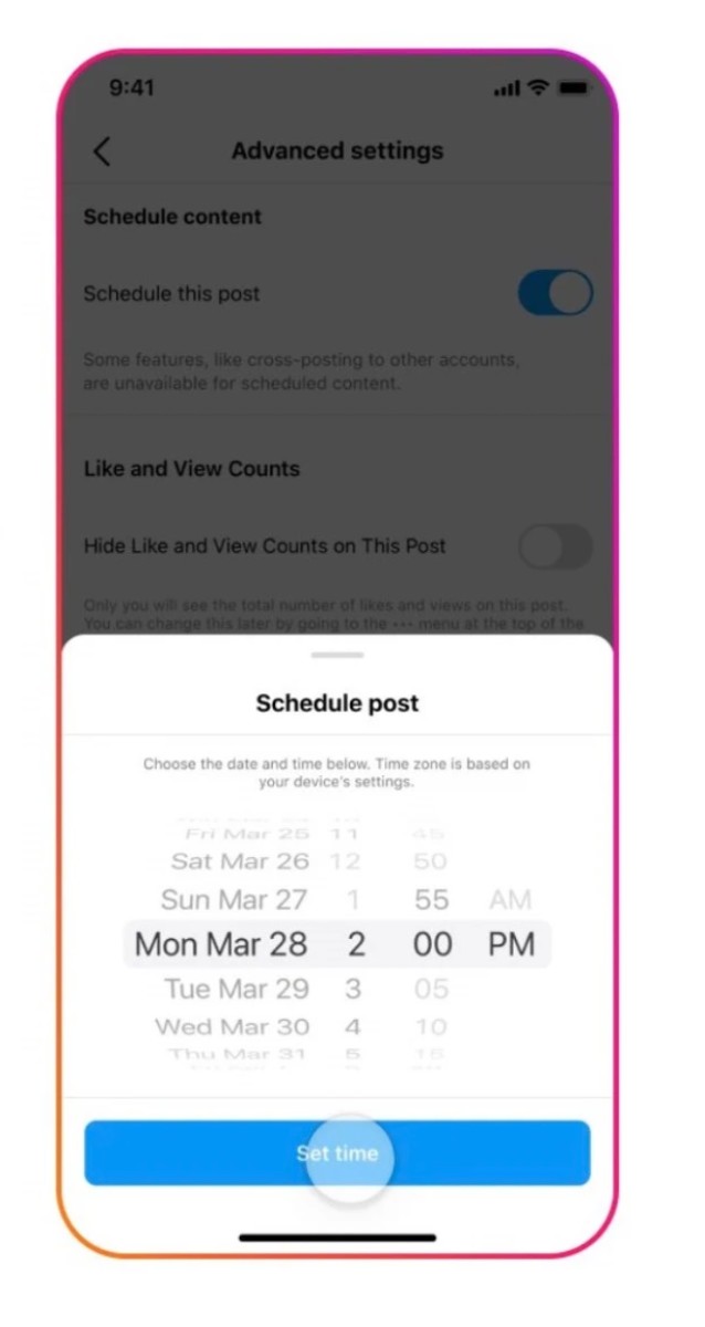 scheduling Instagram posts
