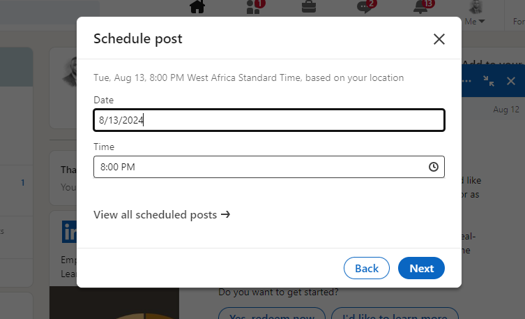 scheduling LinkedIn posts