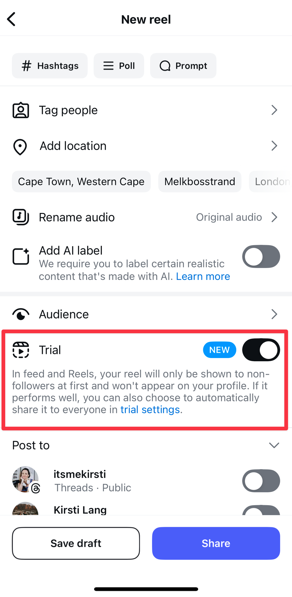Instagram trial reels