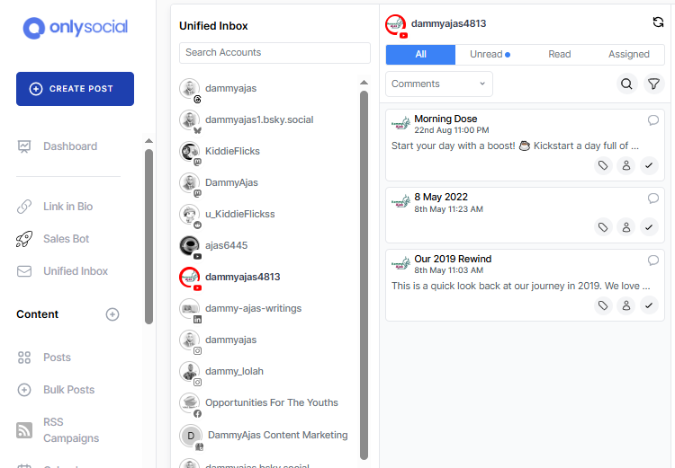 Manage comments for multiple YouTube channels